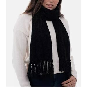 NEW Style & Co Black Chenille Fringe Trim Scarf Soft & Cozy Winter Neck Wrap NWT